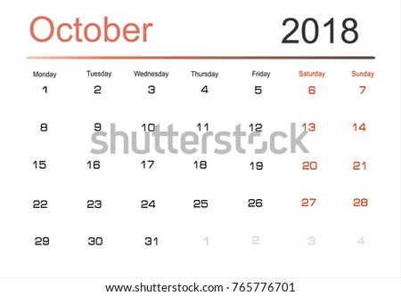 planning calendar october 2018 monthly scheduler stock illustration monthly planning calendar