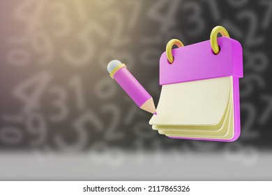 Planning and time management concept. Empty calendar with pencil. Copy space for your date. Planning personal tasks. Planning for future events. Metaphor free dates at company. 3d rendering.
