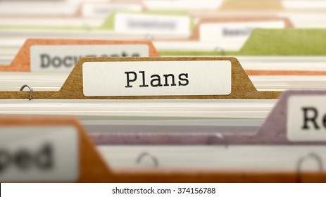 Plans Concept. Colored Document Folders Sorted for Catalog. Closeup View. Selective Focus. 3d Render.