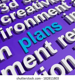 Plans In Word Cloud Showing Objectives Planning And Organizing