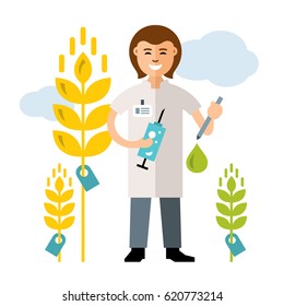 Plant breeding, genetic engineering. Agriculture and Science. Flat style colorful Cartoon illustration.