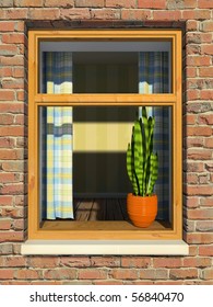 Plant on the window 3D rendering