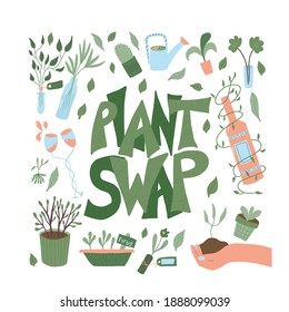 Plant Swap Poster. Share Indoor Plants Event. Template For Invitation For Party. 