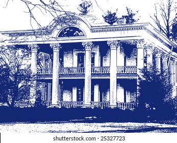 Plantation House Stamped In Blue