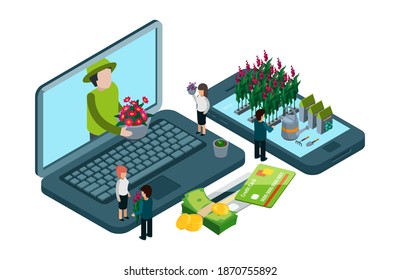 Plants and flowers online shop. Isometric floristic concept - Powered by Shutterstock