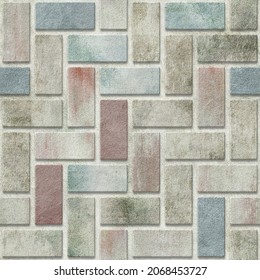 Plaster seamless texture with carving square tiles pattern, grunge brick texture, panel, 3D illustration