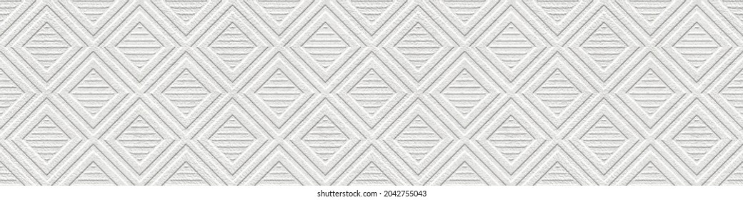 Plaster wall seamless texture with diamond square pattern, grunge background, long texture, 3d illustration