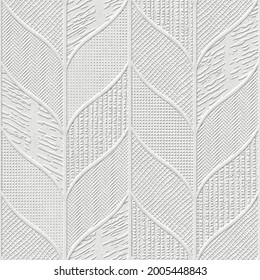 Plaster wall seamless texture with leaves pattern, wall stencil, patchwork pattern, 3d illustration
