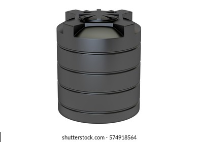 Plastic Black Water Tank Closeup, 3D Rendering Isolated On White Background