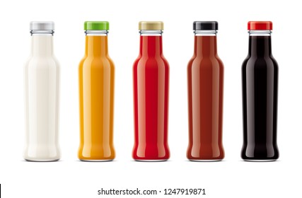 Plastic bottles mockups for sauces. 3d rendering