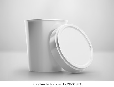 Plastic Container, Ice Cream Tub/Cup mockup, 3d Rendered on Light Gray Background