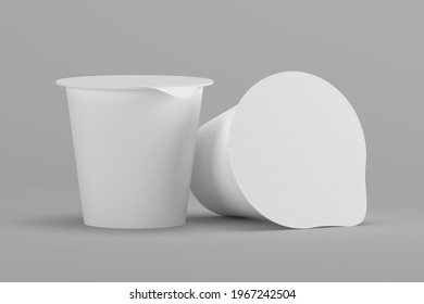 Plastic Cup For Yoghurt And Sour Cream. For Use In Mockups. 3D Illustration