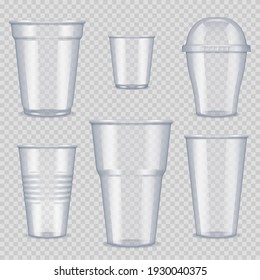 Plastic Cups. Empty Vessel For Beverage Food And Drinks Template Of Plastic Cups Realistic Pictures