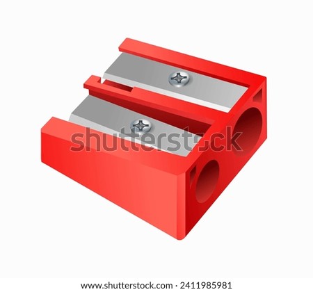 Plastic double pencil sharpener on white background. Double pensil sharpener icon 3d illustration