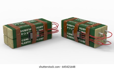 Plastic Explosives With A Timer. 3D Graphics