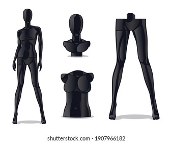 Plastic female mannequin. Woman model doll for fashion store. Isolated black girl dummy for clothes set