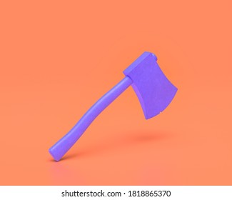 Plastic Hatchet Toy Weapon, Indigo Blue Hunting And Adventure Tool On Pinkish Orange Background, 3d Rendering, First Person Games, RPG Games