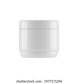 Plastic Opaque Cream Jar With Lid, Front View. Isolated On White Background, 3D Illustration.