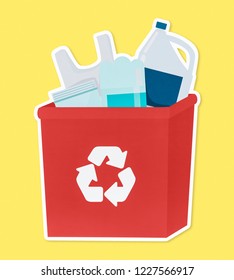 Plastic in a red recycling bin