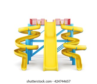 Plastic Slides For Water Park On A White Background. Front View. 3d Rendering.