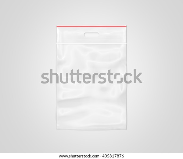 プラスチックの透明なジッパー袋 3dイラスト 空のzipロック パッケージ デザイン 空のポリエチレン製ジップロックの密封包装 パックのモックアップをクリアします 赤いクリップでモックアップした真空パッケージ の イラスト素材