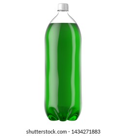 A plastic two liter cream soda bottle on an isolated white studio background - 3D render