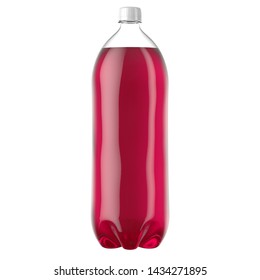 A plastic two liter pink soda bottle on an isolated white studio background - 3D render