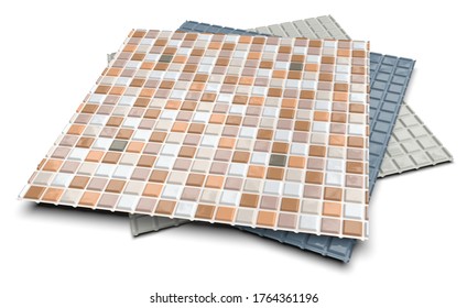 Plastic Vinyl Tile Backsplash Isolated On White. 3d Rendering