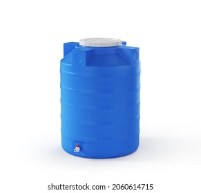 Plastic water tank in form of cylinder on a white background. 3d illustration