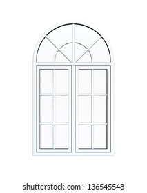 Plastic white arch window. For interior and exterior use. 3D image isolated on white background