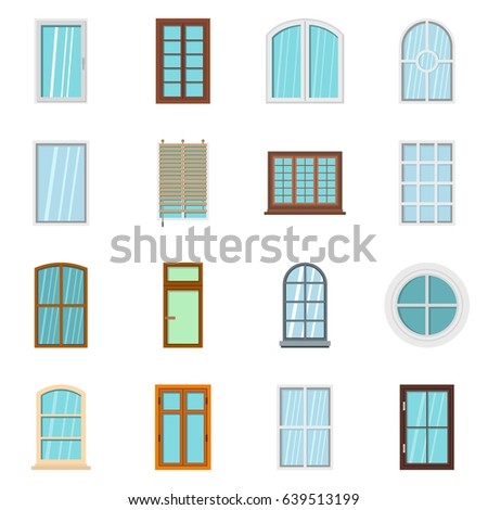 Plastic window forms icons set in flat style isolated  illustration