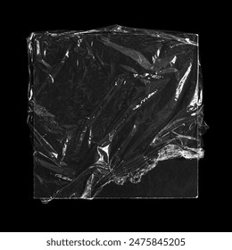 plastic wrap black square canvas mockup in black background with empty space for artworks in y2k retro old vintage style