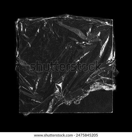plastic wrap black square canvas mockup in black background with empty space for artworks in y2k retro old vintage style