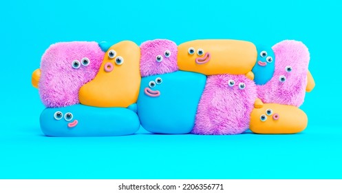 Plasticine Characters Community Group Kid Background Concept Toys Monsters Wallpaper. 3D Rendering