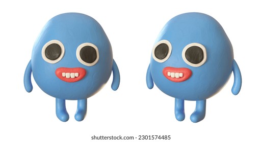plasticine creature isolated white background  round cute character and face   legs  3d rendering illustration