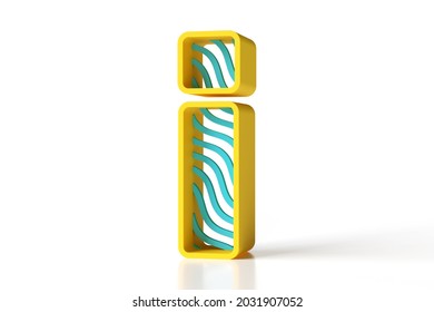 Plasticine font style 3D exclamation mark designed with yellow borders and blue waves. High quality 3D rendering.