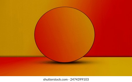 Platform Partition Cement Circle Background Red Yellow Floor Wall Summer Studio Concrete Abstract Yellow Banner Business Promotion product,Paper Loft Scene Mockup Presentation Minimal Cosmetic Premium