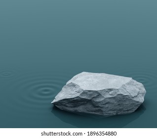 Platform And Podium Among The Ponds Rivers Or Onsen Water Surface Ripple Stone Iceberg Ice Stand Display Cool Concept Float Cold Male Masculine Product Advertisement Commercial. 3D Illustration.