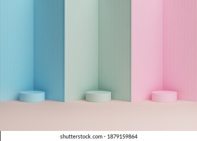 platform and podium soft pink green blue pastel stand product minimal style display advertisement cute sweet background baby concept. Place fashion and cosmetic or beauty products. 3D Illustration.