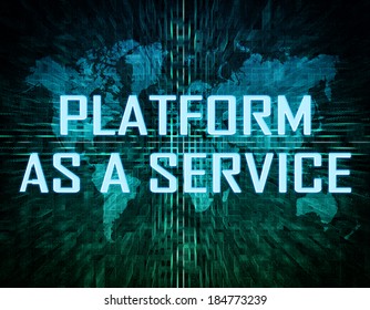 Platform as a Service text concept on green digital world map background 