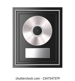 Platinum or Silver Vinyl or CD Prize Award with Label in Black Frame on a white background. 3d Rendering 