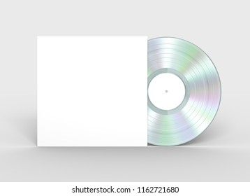 Platinum Vinyl Record And White Paper Case. 3D Illustration.