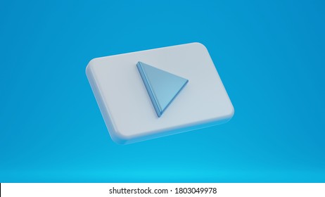 Play Button Icon On Blue Background. 3d Rendering.