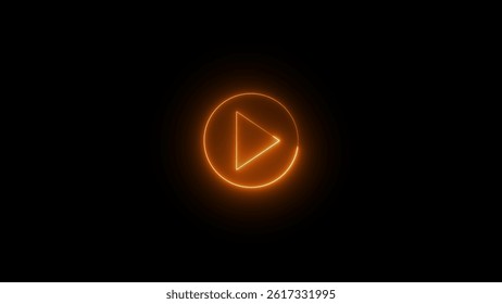 Play button on black background. Start button. Neon glowing play button.