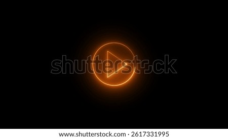 Play button on black background. Start button. Neon glowing play button.