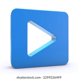 Play button shape cutout 3d isolated on white background. Play button Door, portal, hole. Play button shape tunnel 3d. 