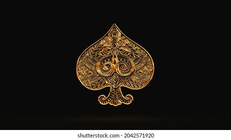 Play card icon, gold black traditional, oriental and eastern details play card icon in the isolated dark background 3d rendering