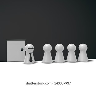 play figures bouncer and crowd in front of a door - 3d illustration