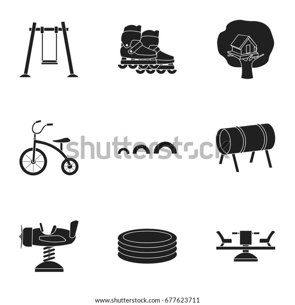 Play garden set\
icons in black style. Big collection of play garden bitmap, raster\
symbol stock\
illustration