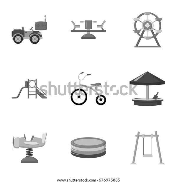 Play garden set\
icons in monochrome style. Big collection of play garden bitmap,\
raster symbol stock\
illustration